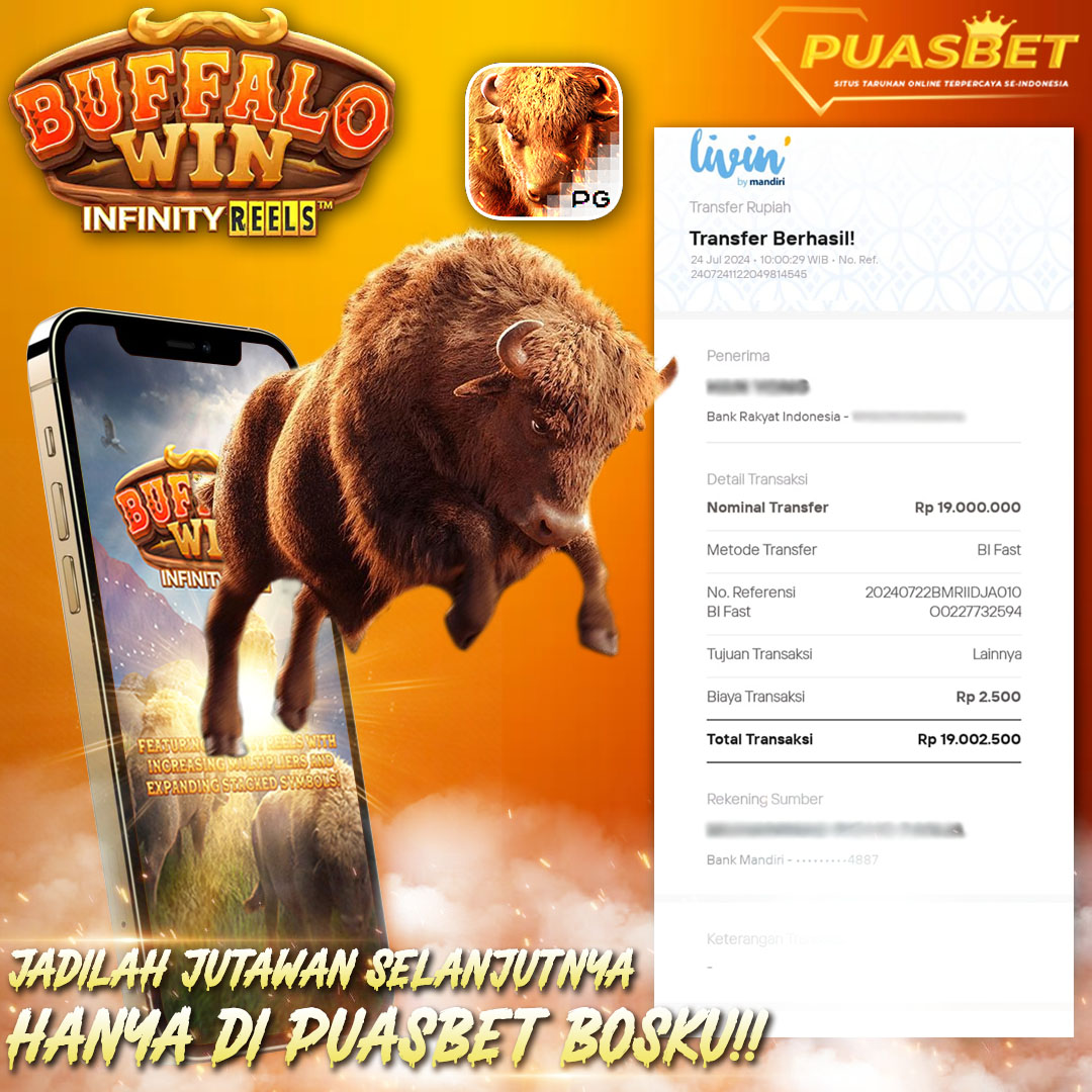 BUKTI WD PUASBET 24  JULI 2024 ( Buffalo Win Pgsoft ) Rp 19,000,000 – LUNAS)