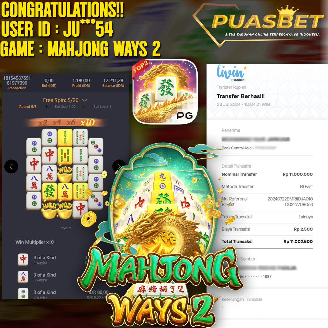 BUKTI WD PUASBET 23  JULI 2024 ( Mahjong Ways 2 Pgsoft ) Rp 11,000,000 – LUNAS)