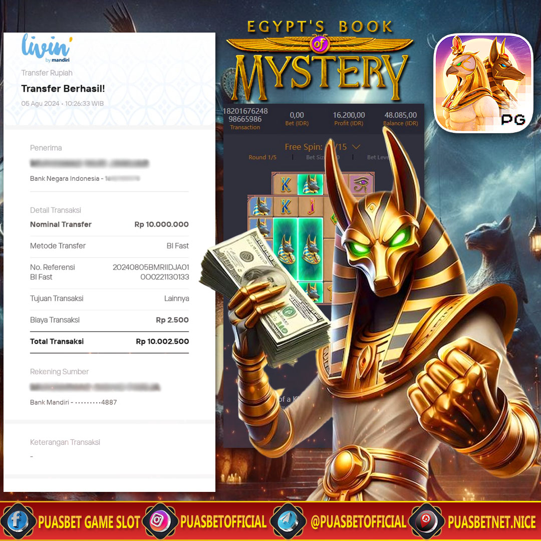 BUKTI WD PUASBET 05 AGUSTUS 2024 ( Egypts Book of Mystery Pgsoft) Rp 10,000,000 – LUNAS)