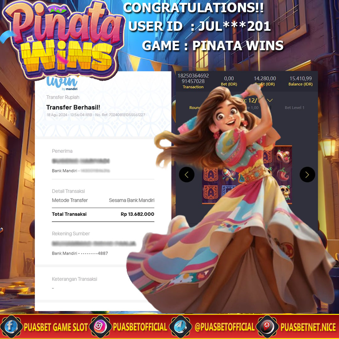 BUKTI WD PUASBET 18 AGUSTUS 2024 ( Pinata Wins Pgsoft) Rp 13,682,000 – LUNAS)