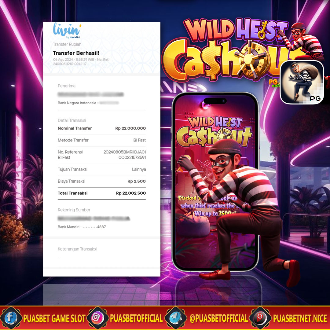 BUKTI WD PUASBET 06 AGUSTUS 2024 ( Wild Heist Cashout Pgsoft) Rp 22,000,000 – LUNAS)