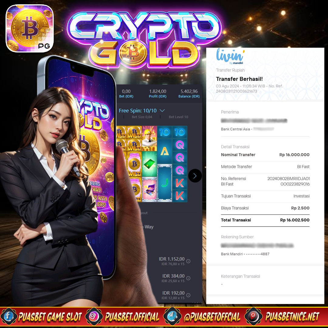 BUKTI WD PUASBET 03 AGUSTUS 2024 ( Crypto Gold Pgsoft) Rp 16,000,000 – LUNAS)