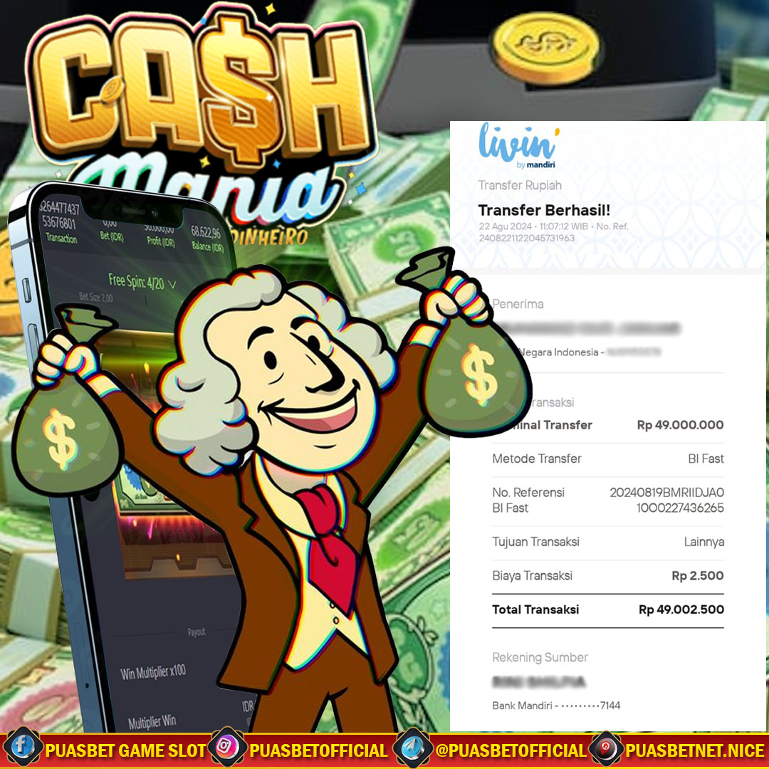 BUKTI WD PUASBET 22 AGUSTUS 2024 ( Cash Mania Pg soft ) Rp 49,000,000 – LUNAS)