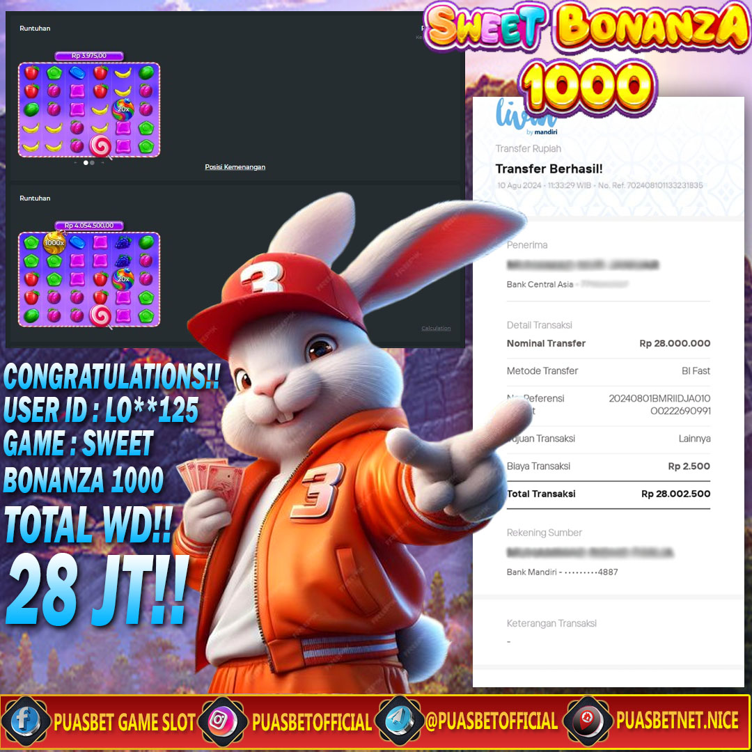 BUKTI WD PUASBET 10 AGUSTUS 2024 ( Sweet Bonanza 1000 Pragmatic Play) Rp 28,000,000 – LUNAS)