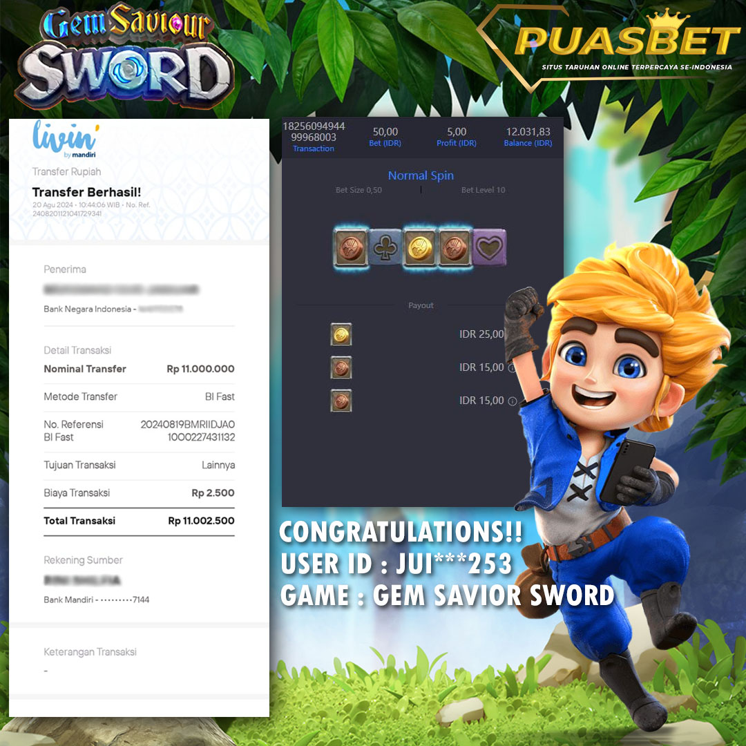 BUKTI WD PUASBET 20 AGUSTUS 2024 ( Gem Saviour Sword Pgsoft ) Rp 11,000,000 – LUNAS)