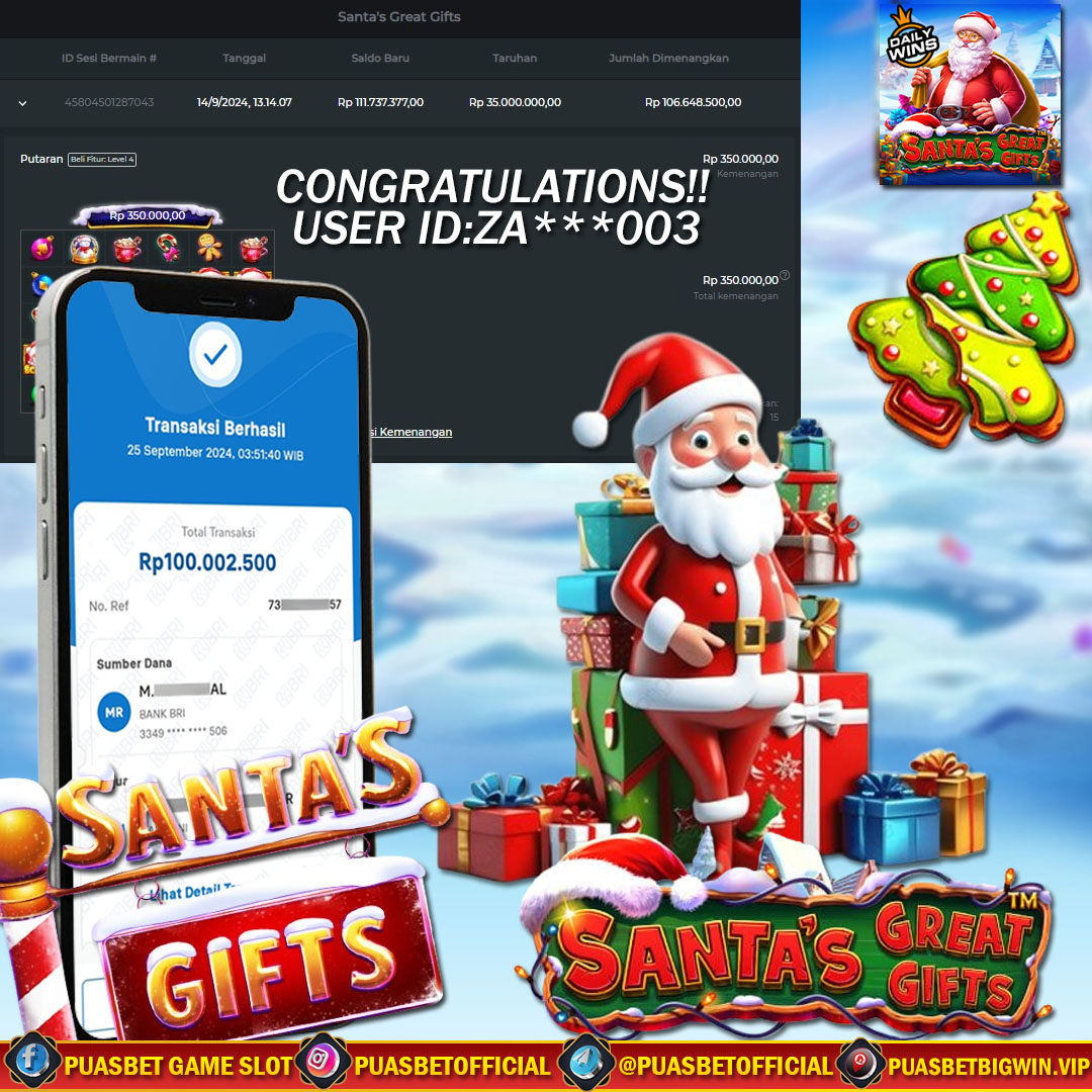 BUKTI WD PUASBET 25 SEPTEMBER 2024 ( Santa’s Great Gifts Pragmatic Play  ) Rp 100,000,000 – LUNAS)