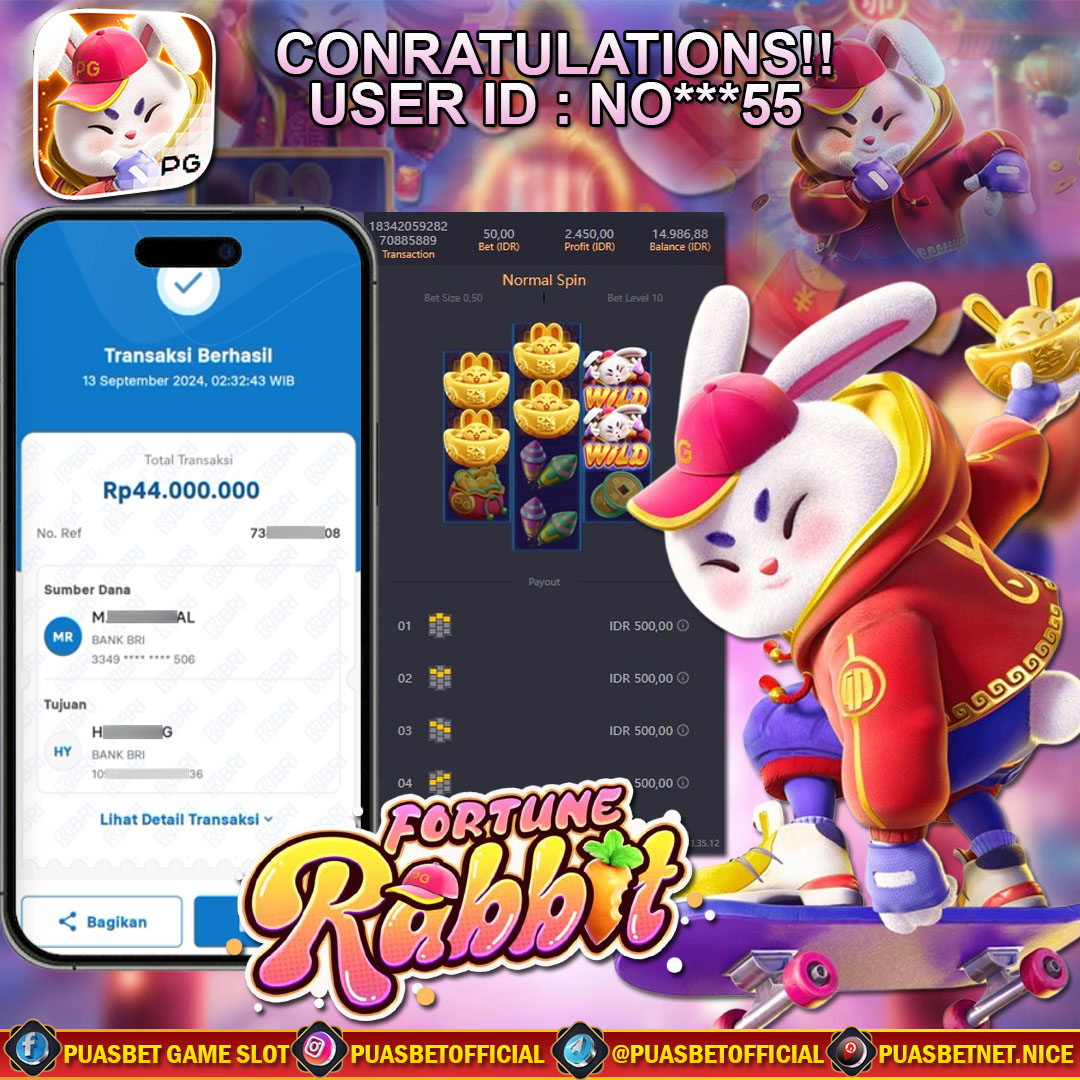 BUKTI WD PUASBET 13 SEPTEMBER 2024 ( Fortune Rabbit Pg Soft  ) Rp 44,000,000 – LUNAS)