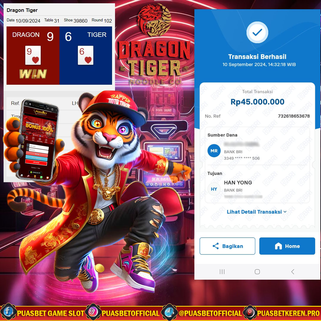 BUKTI WD PUASBET 10 SEPTEMBER 2024 ( Dragon Tiger ION CASINO  ) Rp 45,000,000 – LUNAS)