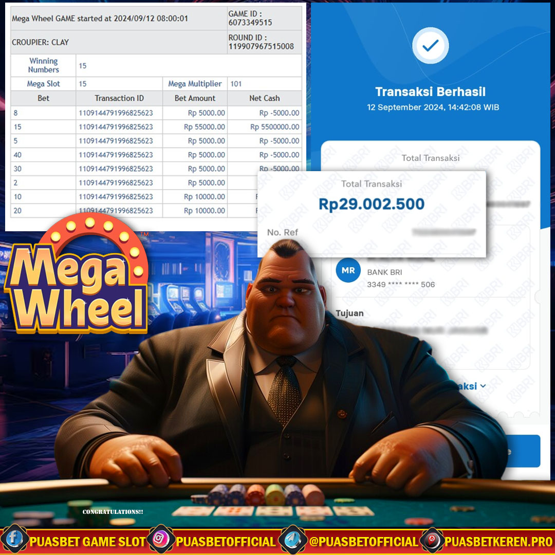 BUKTI WD PUASBET 12 SEPTEMBER 2024 ( Mega Wheel Pragmatic Live Casino  ) Rp 29,000,000 – LUNAS)