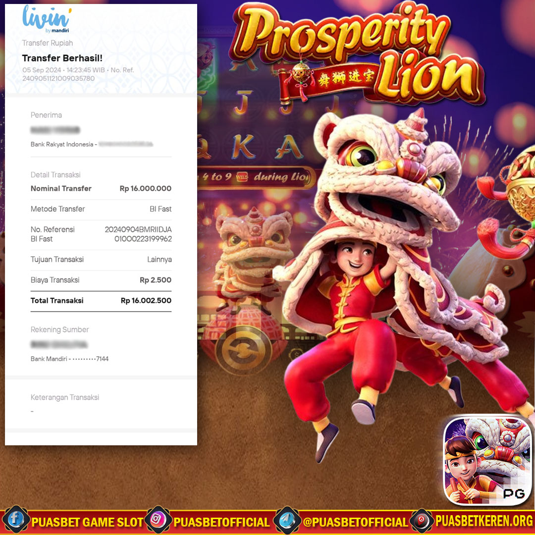 BUKTI WD PUASBET 05 SEPTEMBER 2024 ( Prosperity Lion Pg Soft) Rp 16,000,000 – LUNAS)