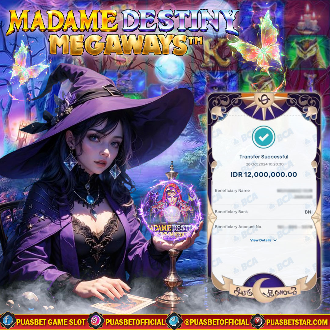 BUKTI WD PUASBET 28 OCTOBER 2024 ( Madame Destiny Megaways Pragmatic play ) Rp 12.000.000 – LUNAS)