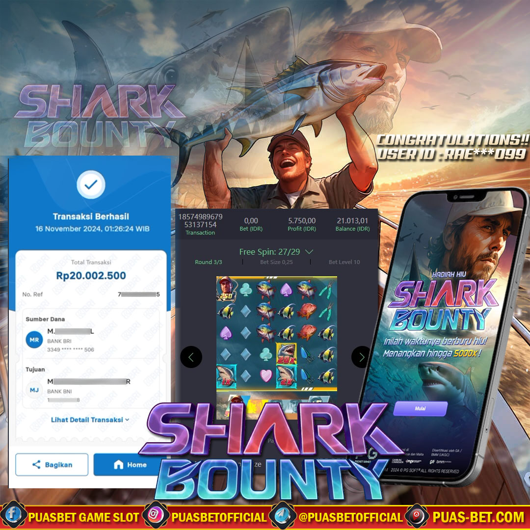 BUKTI WD PUASBET 16 NOVEMBER 2024 (Shark Bounty Pg Soft) Rp 20.000.000 – LUNAS)