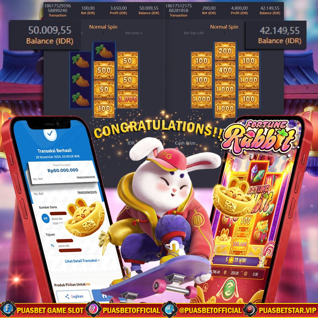 BUKTI WD PUASBET 28 NOVEMBER 2024 ( Rabbit Fortune Pgsoft) Rp 50.000,000 – LUNAS)