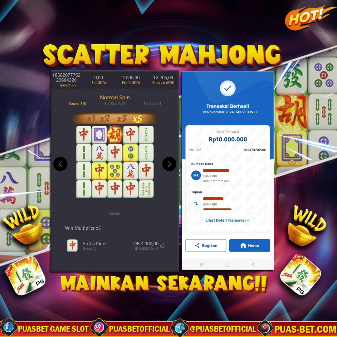 BUKTI WD PUASBET 18 NOVEMBER 2024 ( Mahjong Ways Pgsoft ) Rp 10.000.000 – LUNAS)