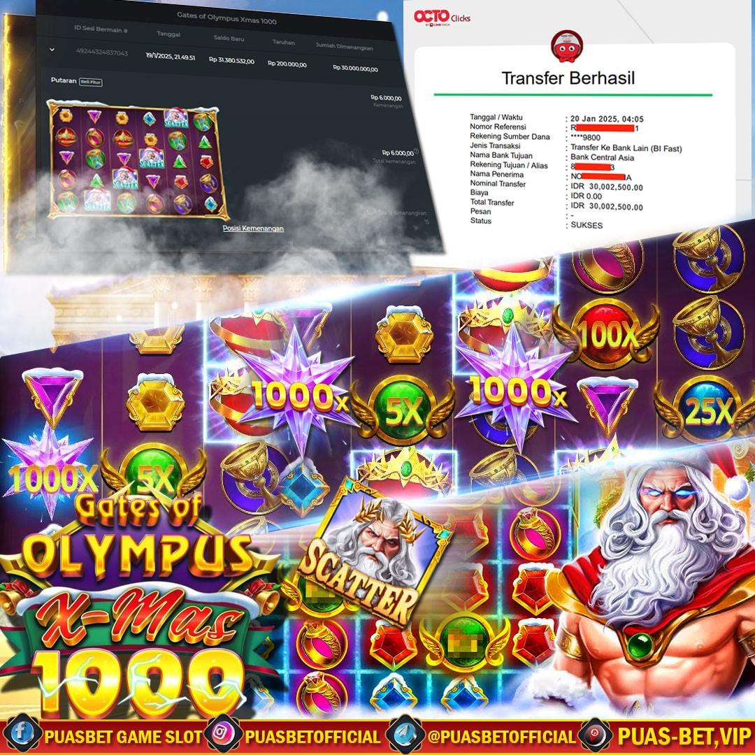 BUKTI WD PUASBET 20 JANUARY 2025(GATES OF OLYMPUS XMAS 1000 Pragmatic Play) RP 30.000,000– LUNAS)